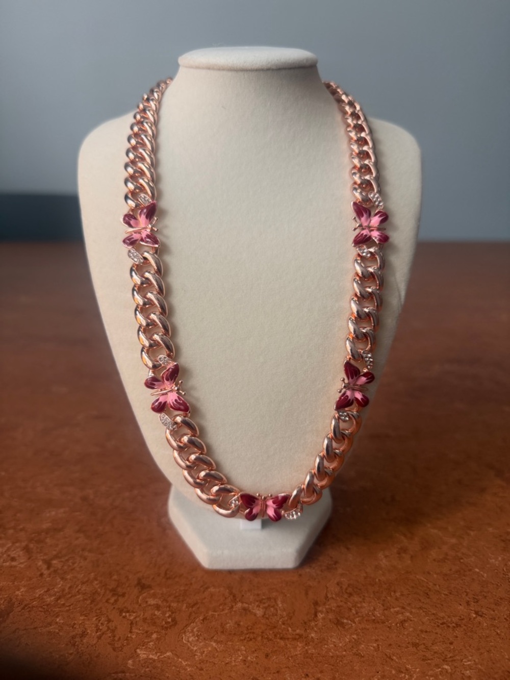 Rose Gold Butterfly Chain w/VVSCZ Jewel Accents - 20 inches